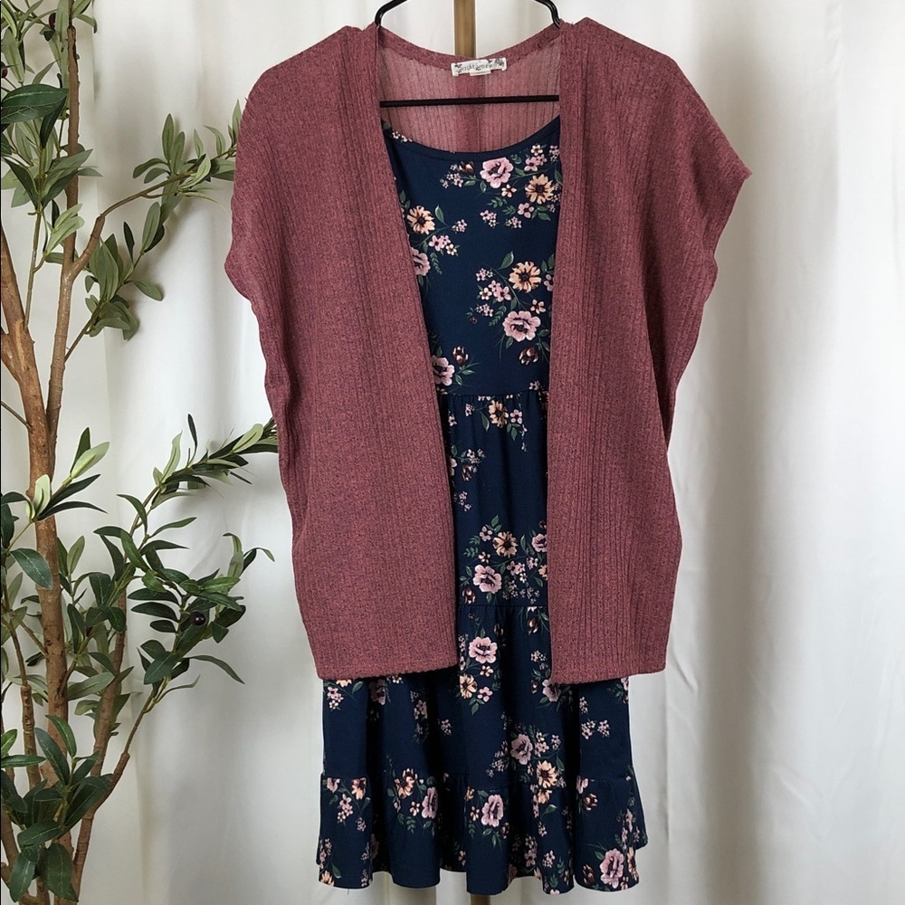 Knitworks Pink Textured Cardigan and Flora Dress Set (K1)